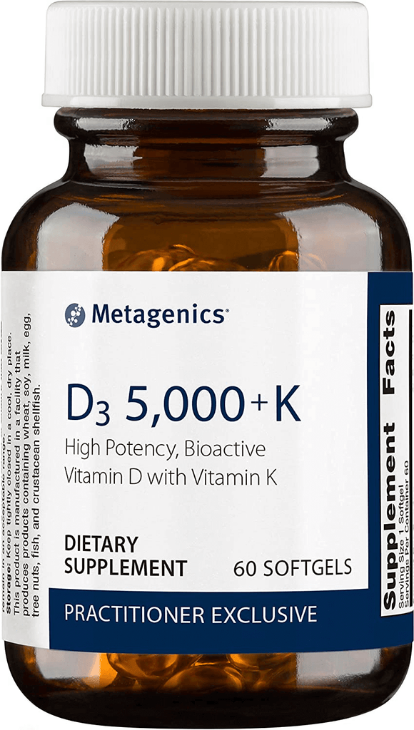 Metagenics - D3 5000 + K, Vitamin D and Vitamin K - Non-GMO and Gluten-Free, 60 Softgels