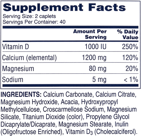 Citracal Slow Release 1200, 1200 mg Calcium Citrate and Calcium Carbonate Blend with 1000 IU Vitamin D3, Bone Health Supplement for Adults, Once Daily Caplets, 80 Count | Free Shipping | Vitamenstore.com