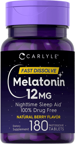 Carlyle Melatonin 12 mg Fast Dissolve 180 Tablets | Nighttime Sleep Aid | Natural Berry Flavor | Vegetarian, Non-GMO, Gluten Free | Free Shipping | Vitamenstore.com