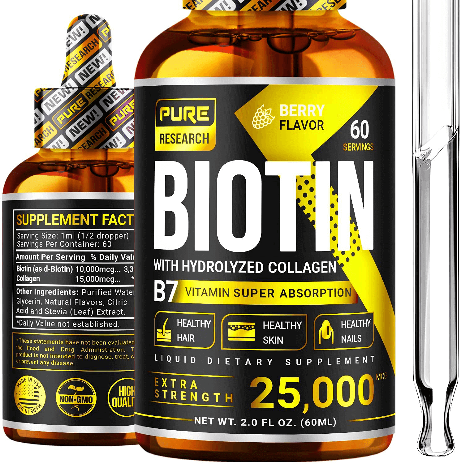 Biotin & Collagen 25,000mcg Hair Growth Liquid Drops, Supports Strong Nails, Glowing Skin, Healthy Hair Growth, 3X More Absorption Than Capsules & Pills - vitamenstore.com
