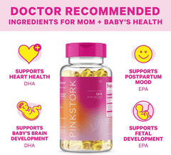 Pink Stork DHA: Prenatal DHA Multivitamin, Enhances Baby’S Brain + Nervous System Development, Support from Prenatal Vitamins + Omega 3 + Fish Oil, Women-Owned, 60 Capsules - vitamenstore.com