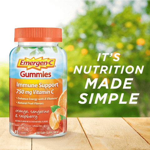 Emergen-C 750Mg Vitamin C Gummies for Adults, Immunity Gummies with B Vitamins, Gluten Free, Orange, Tangerine and Raspberry Flavors - 45 Count | Free Shipping | Vitamenstore.com