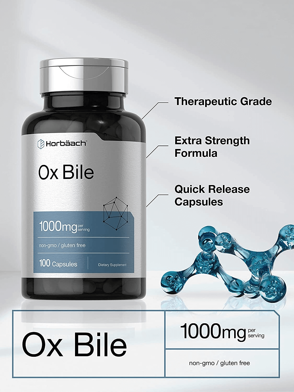 Ox Bile 1000 Mg 100 Capsules | Digestive Enzymes Supplement | Non-Gmo & Gluten Free | by Horbaach - vitamenstore.com