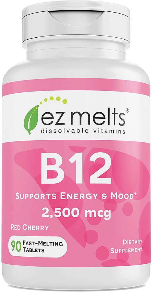 EZ Melts B12 as Methylcobalamin, 2,500 mcg, Sublingual Vitamins, Vegan, Zero Sugar, Natural Cherry Flavor, 90 Fast Dissolve Tablets - Vitamenstore.com