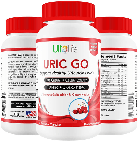 #1 URIC GO Uric Acid Cleanse Support Supplement + Tart Cherry, Chanca Piedra, Cranberry, Turmeric & Celery Seed Capsules - Detox to Flush Buildup & Supports Joint Pain Relief, Flare-Ups & Inflammation - vitamenstore.com