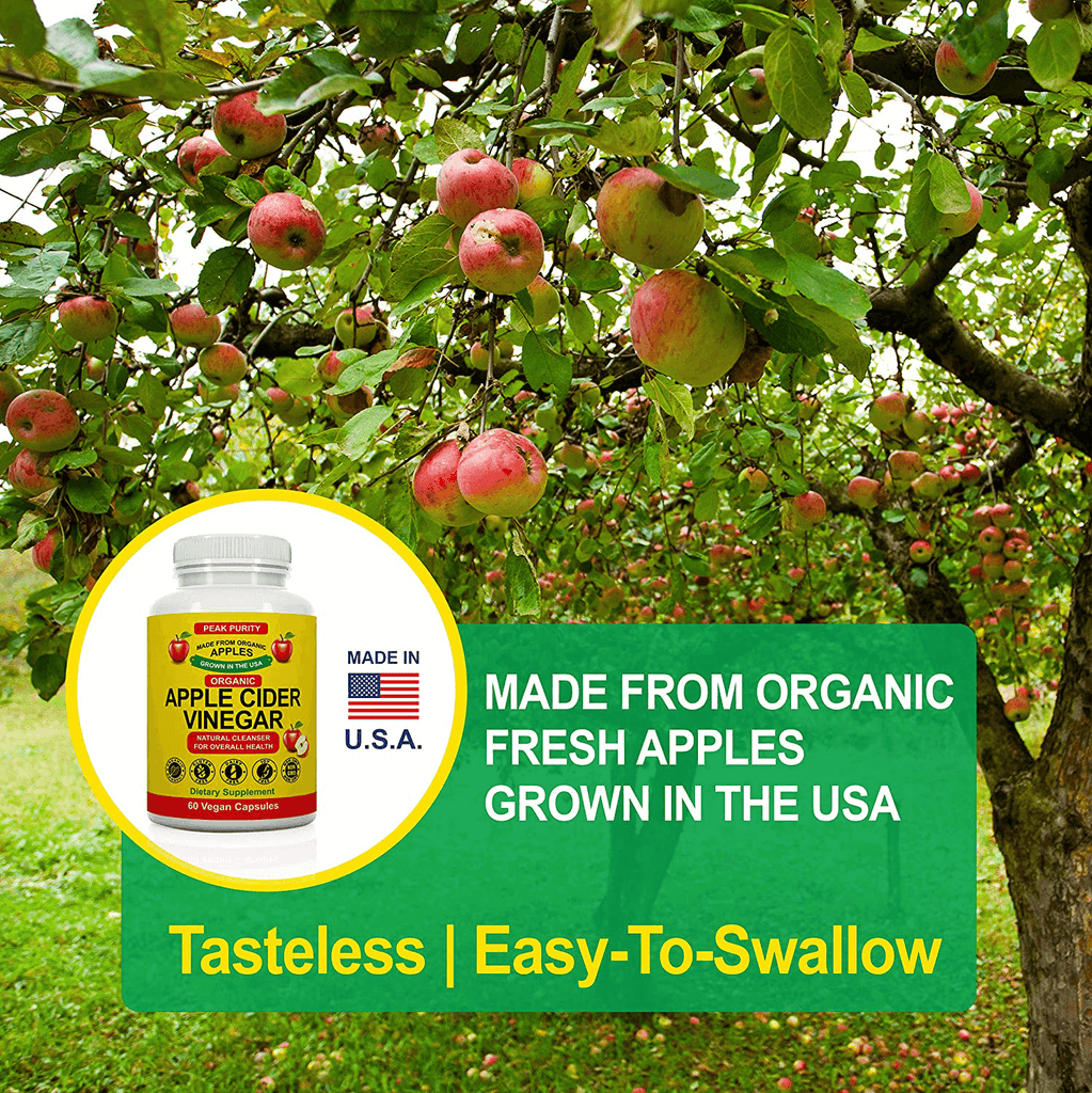 100% Organic Raw Apple Cider Vinegar Capsules - Natural Detox Gut Cleanse & Healthy Digestion - Tasteless & Easy to Swallow - Extra Strength ACV Pills - 1000 mg - Vitamenstore.com - Vitamenstore.com