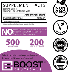 Boostceuticals Quercetin 500mg 200 Vegan Capsules 200 Servings - No Stearates No Additives Supplements – Supports Immune Response, Cardiovascular Health, Anti-Inflammatory - vitamenstore.com