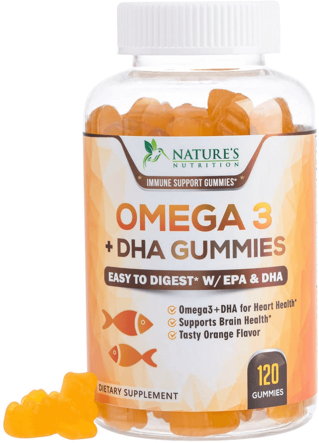 Omega 3 Fish Oil Gummies Tasty Natural Orange Flavor Extra Strength Dha & Epa - Natural Brain Support and Joints Support, Delicious Gummy Vitamin for Men & Women - 120 Gummies - vitamenstore.com