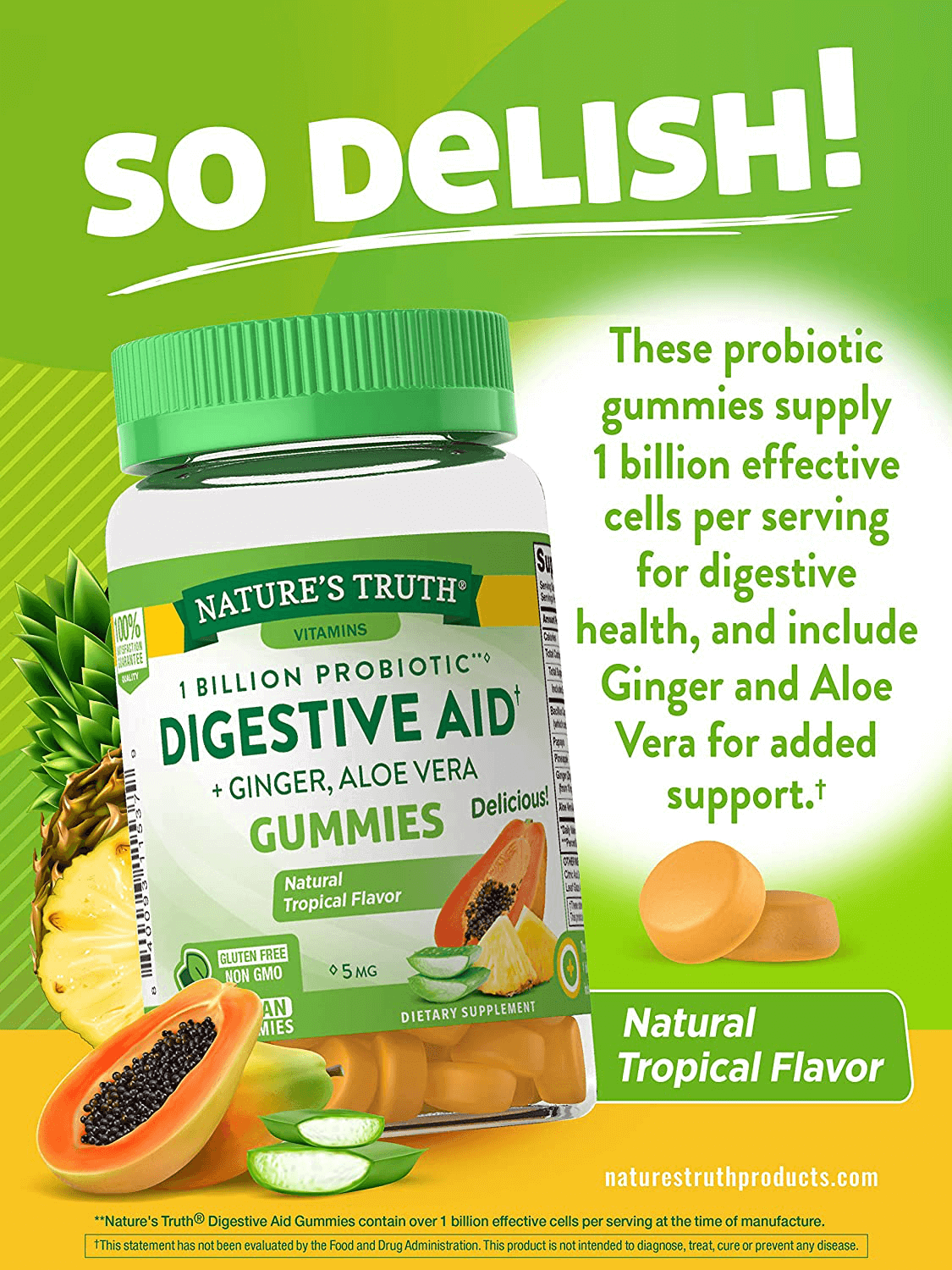 Digestive Aid Gummies | 50 Count | Vegan, Non-GMO & Gluten Free Probiotic Supplement | by Natures Truth - vitamenstore.com