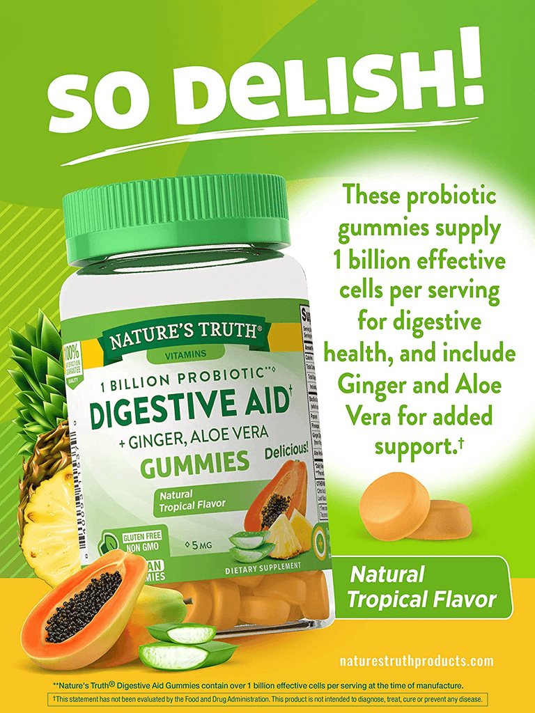 Digestive Aid Gummies | 50 Count | Vegan, Non-GMO & Gluten Free Probiotic Supplement | by Natures Truth - Vitamenstore.com - Vitamenstore.com