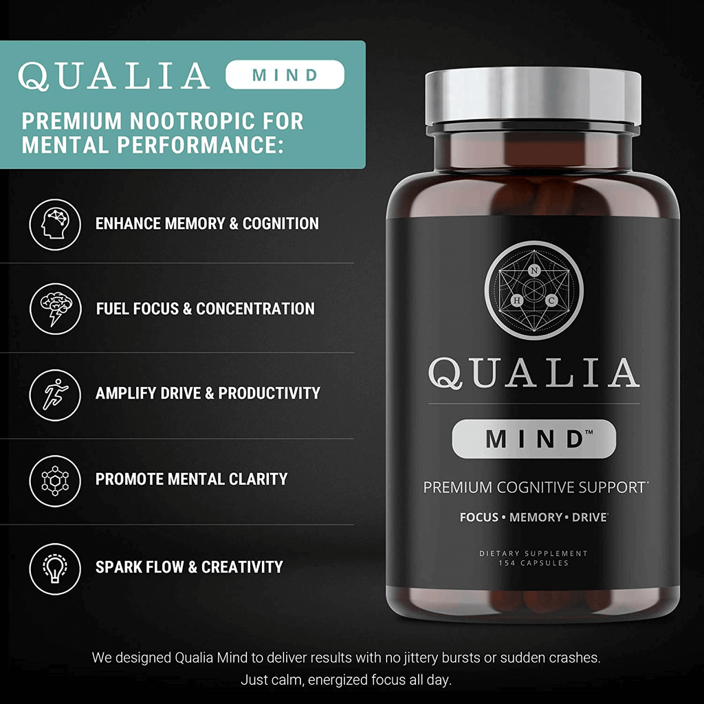 Qualia Mind Nootropics | Top Brain Supplement for Memory, Focus, Mental Energy, and Concentration with Ginkgo Biloba, Alpha GPC, Bacopa Monnieri, Celastrus Paniculatus, DHA & More.(154 Ct)