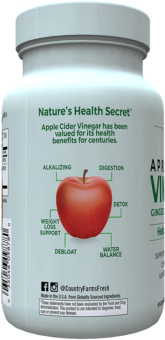 Country Farms Apple Cider Vinegar Capsules, with Ginger, Cayenne and Maple, 90 servings - vitamenstore.com