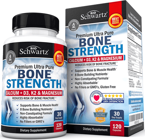 Bone Strength Supplement with Calcium + D3, K2 & Magnesium - Highly Absorbable Vitamin Blend for Bone & Muscle Support - Non-Constipating Formula - 8 Bone Building Nutrients - 120 Count | Free Shipping | Vitamenstore.com