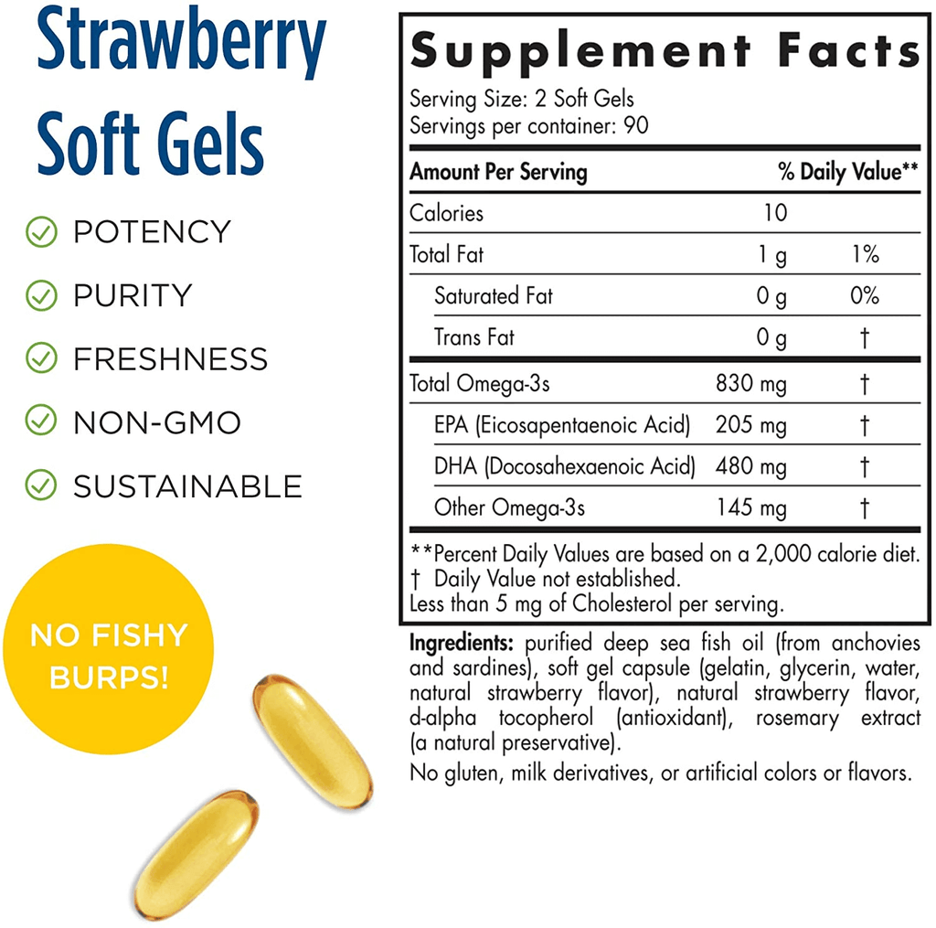 Nordic Naturals DHA, Strawberry - 180 Soft Gels - 830 Mg Omega-3 - High-Intensity DHA Formula for Brain & Nervous System Support - Non-Gmo - 90 Servings