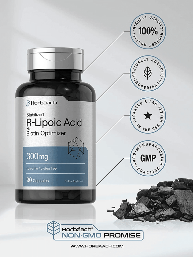 R Lipoic Acid 300Mg Stabilized | 90 Capsules | plus Biotin Optimizer | Non-Gmo, Gluten Free | Na-Rala Supplement | by Horbaach