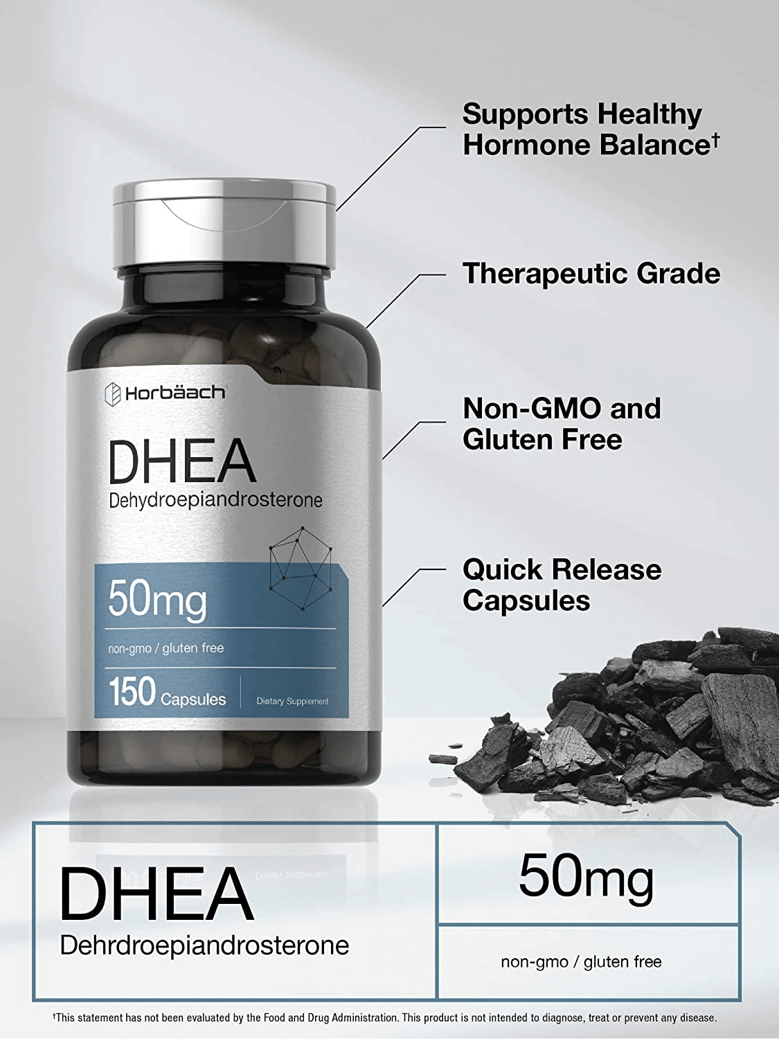 DHEA 50Mg 150 Capsules | Non-Gmo, Gluten Free Supplement | by Horbaach - vitamenstore.com
