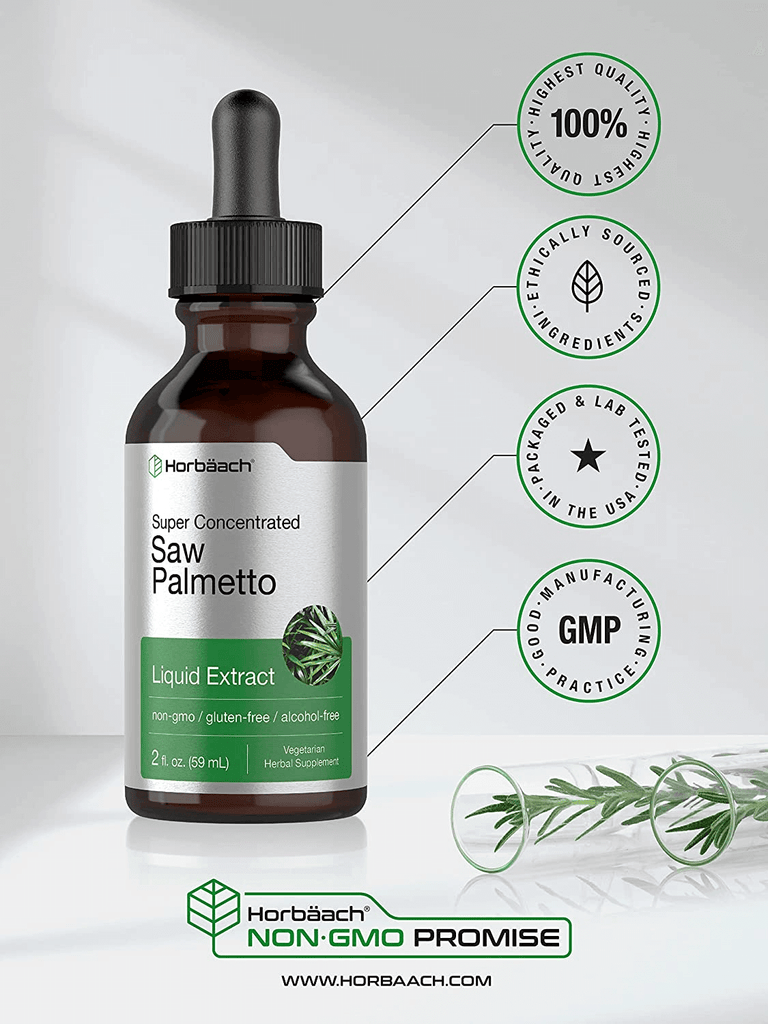 Saw Palmetto Liquid Extract | 2 Oz | Alcohol Free | Vegeterian, Non-Gmo, Gluten Free Herb Supplement | by Horbaach