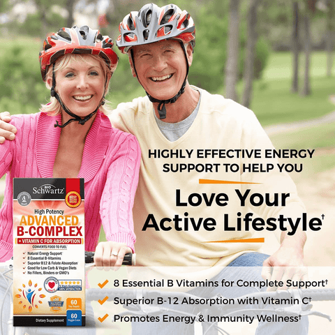 Vitamin B Complex with Vitamin C for Maximum Absorption - Methylcobalamin B12 & Folate Folic Acid Supplement - Vitamins B1 B2 B3 B5 B6 B7 B9 for Immune Energy & Nervous System Support - Non-Gmo -60Ct | Free Shipping | Vitamenstore.com