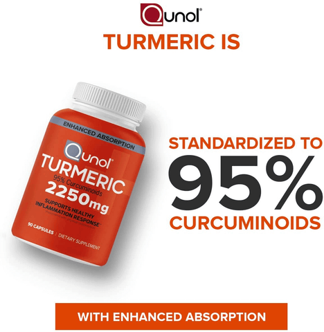 Turmeric Curcumin with Black Pepper, Qunol 2250Mg Turmeric Extract with 95% Curcuminoids, Extra Strength Supplement, Enhanced Absorption, Supports Healthy Inflammation Response, 90 Vegetarian Capsules | Free Shipping | Vitamenstore.com