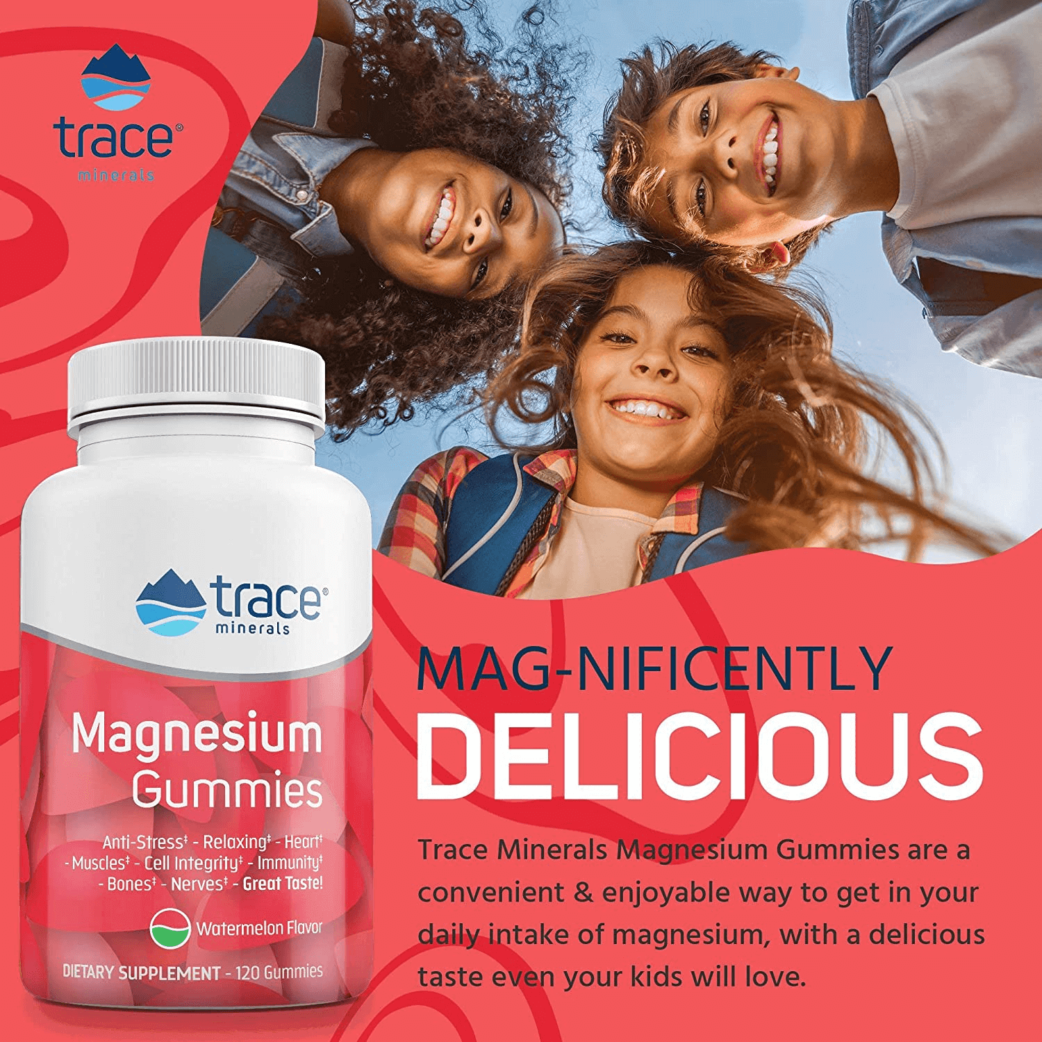 Magnesium Stress Relief Gummies (120 Ct) | Easy to Take Magnesium Citrate | Natural Calming Sleep Aid, Muscle Relaxer, Mood & Digestive Support Supplement | Great for Kids & Adults (Watermelon Flavor) - vitamenstore.com