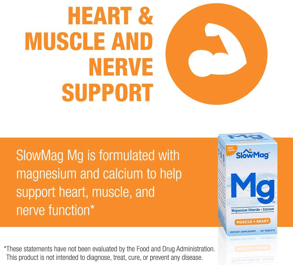 SlowMag Mg Muscle + Heart Magnesium Chloride with Calcium Supplement, 120 Count - Vitamenstore.com