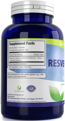 Nutrissence Resveratrol 500mg 180 Capsules | Free Shipping | Vitamenstore.com