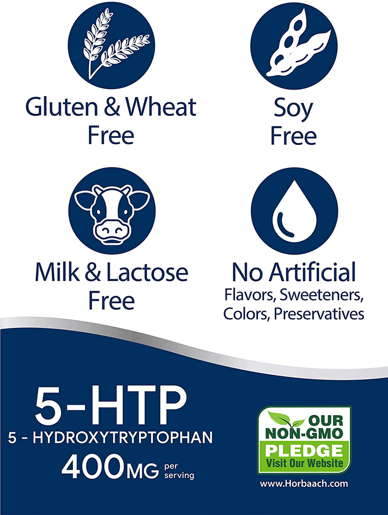 5HTP Supplement | 400mg 180 Capsules | 5-HTP Extra Strength| Non-GMO, Gluten Free | 5 Hydroxytryptophan | by Horbaach - Vitamenstore.com - Vitamenstore.com