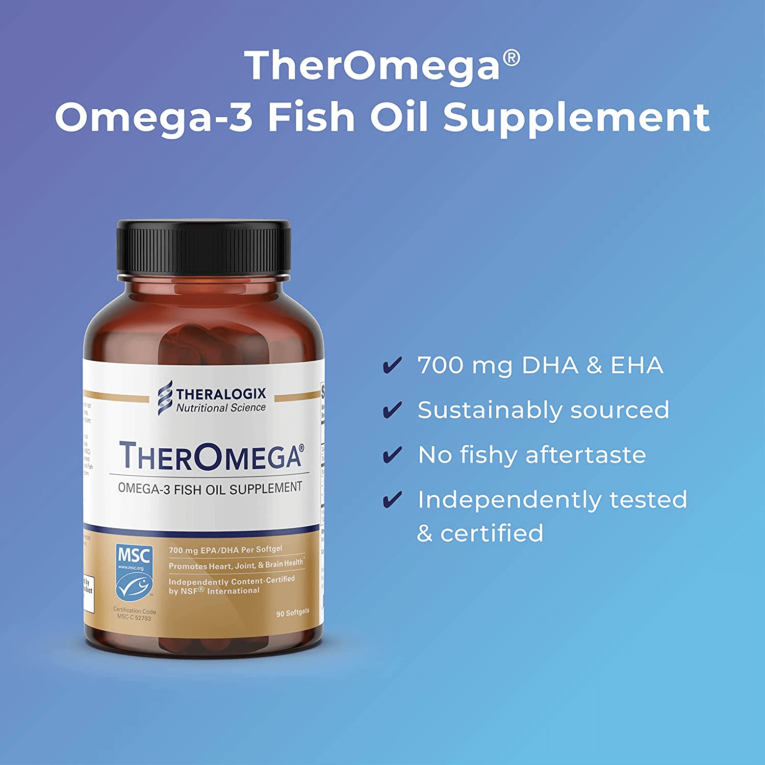 Theromega Omega-3 Wild Alaskan Fish Oil | 90 Softgels | MSC, IFOS, & NSF Certified | 1,000Mg Softgels (700Mg of EPA & DHA) | Heart, Brain & Joint Support - vitamenstore.com