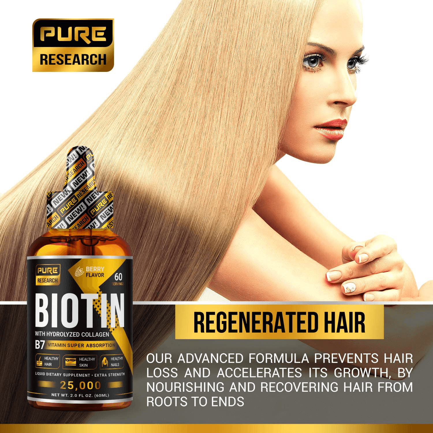 Biotin & Collagen 25,000mcg Hair Growth Liquid Drops, Supports Strong Nails, Glowing Skin, Healthy Hair Growth, 3X More Absorption Than Capsules & Pills - vitamenstore.com