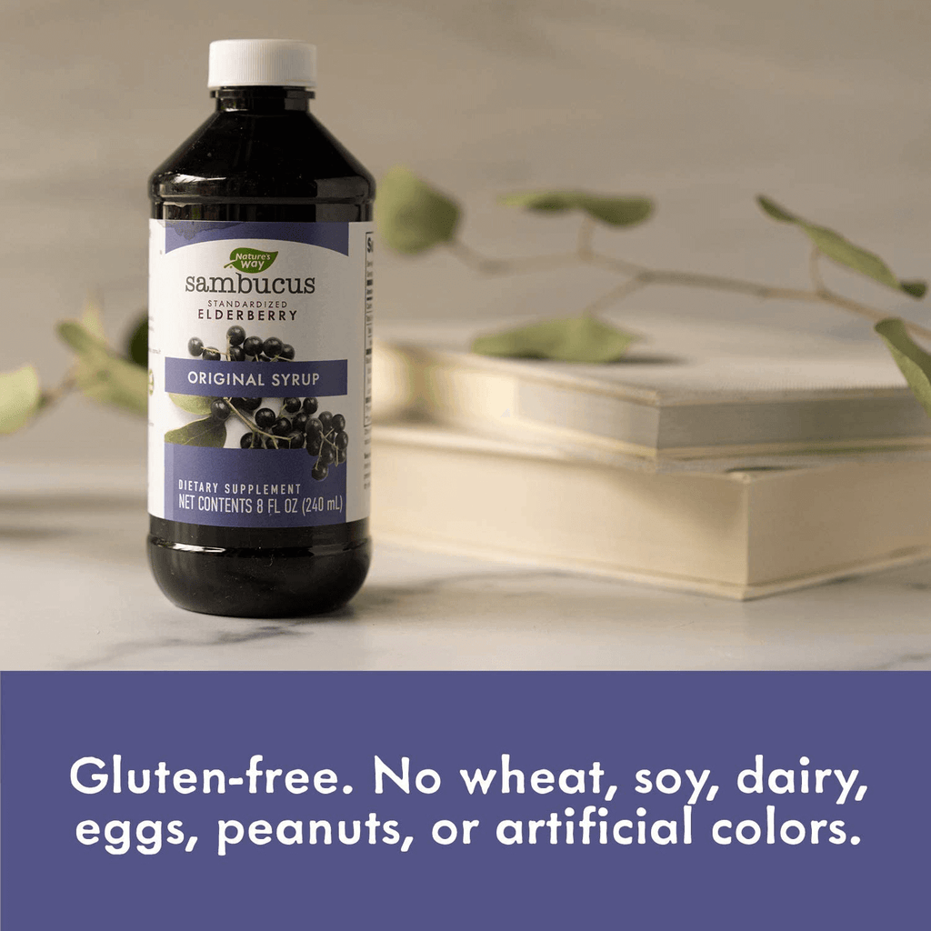 Nature's Way Original Sambucus Elderberry Syrup, Herbal Supplements, Gluten Free, Vegetarian, 8 Ounce (Packaging May Vary) - Vitamenstore.com