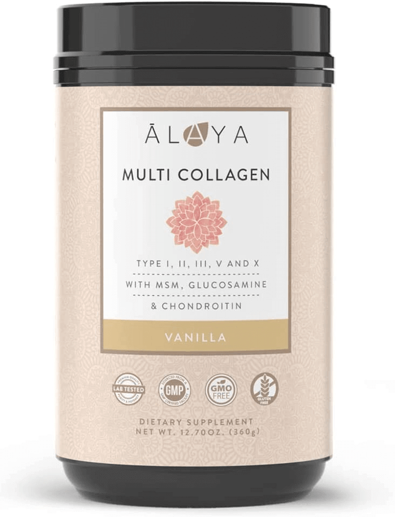 Alaya Multi Collagen Powder - Type I, II, III, V, X Hydrolyzed Collagen Peptides Protein Powder Supplement with MSM + GC (Vanilla)