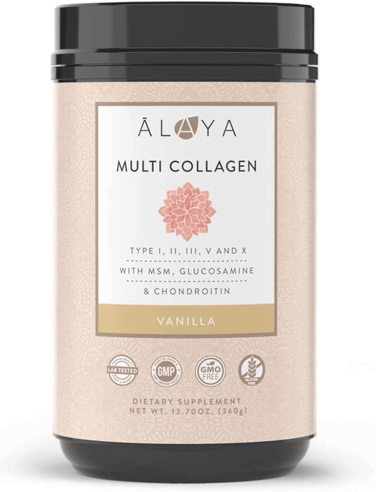 Alaya Multi Collagen Powder - Type I, II, III, V, X Hydrolyzed Collagen Peptides Protein Powder Supplement with MSM + GC (Vanilla) - vitamenstore.com
