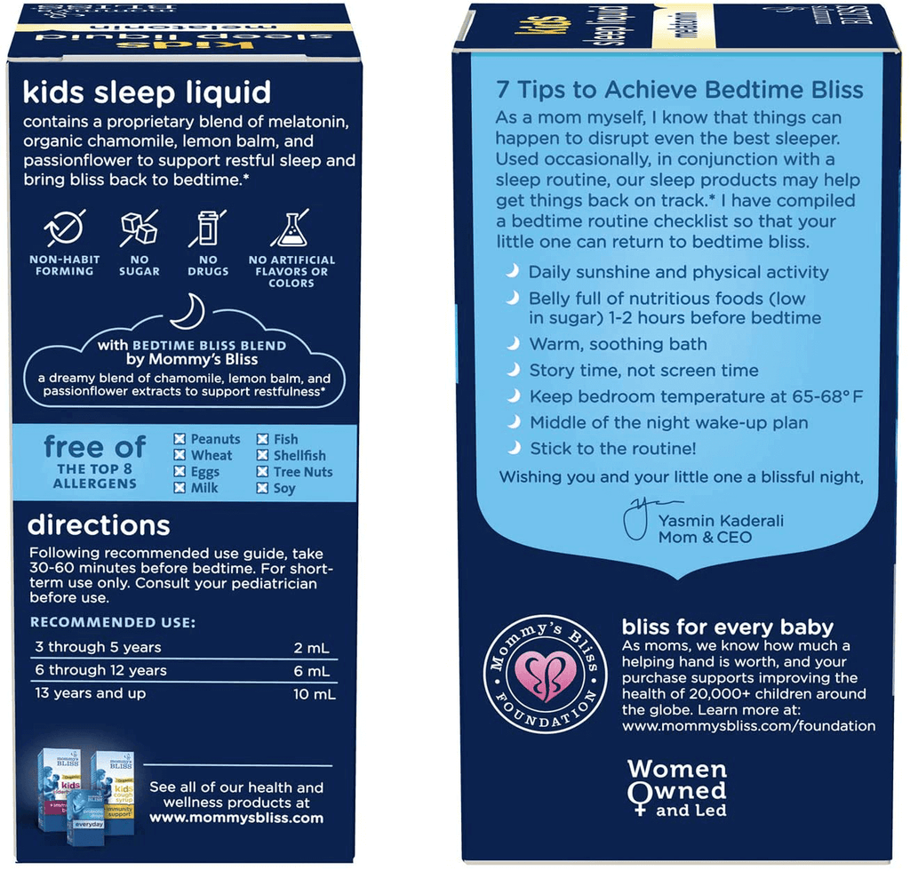 Mommy's Bliss Kids Sleep Liquid with Melatonin and Calming Herbs, Age 3 Years to Adults, Natural Grape Flavor, Sugar Free, 4 Fl Oz (60 Servings) - Vitamenstore.com