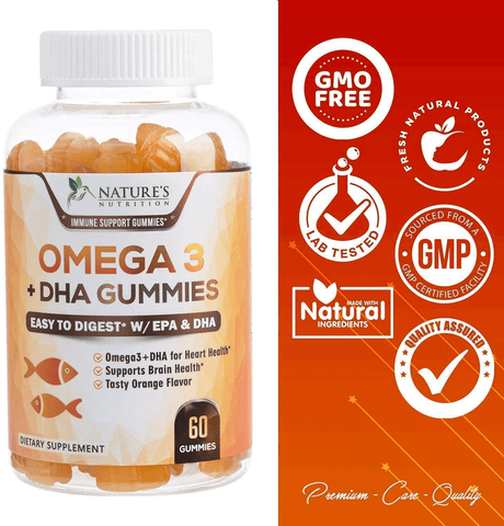 Omega 3 Fish Oil Gummies Tasty Natural Orange Flavor Extra Strength Dha & Epa - Natural Brain Support and Joints Support, Delicious Gummy Vitamin for Men & Women - 60 Gummies | Free Shipping | Vitamenstore.com