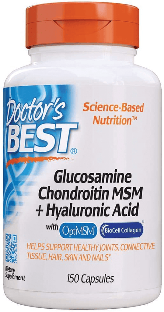 Doctor's Best Glucosamine Chondroitin Msm + Hyaluronic Acid with optimsm & Biocell Collagen, Joint Support, Non-GMO, Gluten Free, Soy Free, 150 Caps - Vitamenstore.com - Vitamenstore.com
