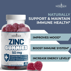 Zinc Gummies - 2 Pack - High Potency Immune Booster Zinc Supplement, Immune Defense, Powerful Natural Antioxidant, Non-GMO Zinc 50mg - by New Age, 120 Count - vitamenstore.com