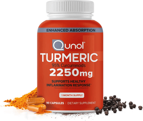 Turmeric Curcumin with Black Pepper, Qunol 2250Mg Turmeric Extract with 95% Curcuminoids, Extra Strength Supplement, Enhanced Absorption, Supports Healthy Inflammation Response, 90 Vegetarian Capsules | Free Shipping | Vitamenstore.com