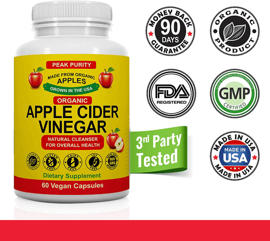 100% Organic Raw Apple Cider Vinegar Capsules - Natural Detox Gut Cleanse & Healthy Digestion - Tasteless & Easy to Swallow - Extra Strength ACV Pills - 1000 mg - vitamenstore.com