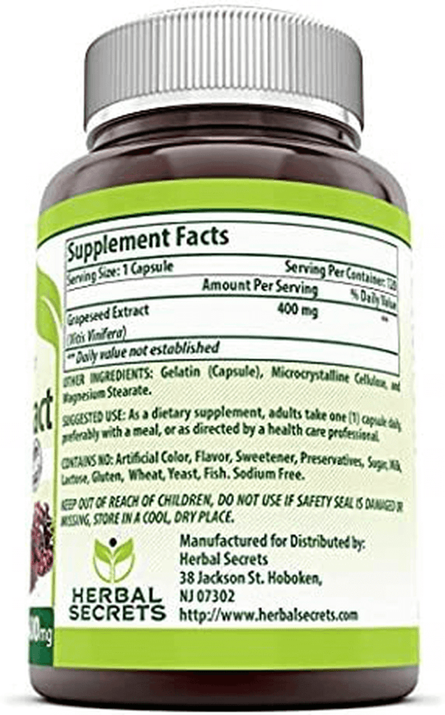 Herbal Secrets Grapeseed Extract 400 mg 120 Capsules (Non-GMO)- Support Brain Functions & Immune Health* Supports cardiovascular Health* - Vitamenstore.com