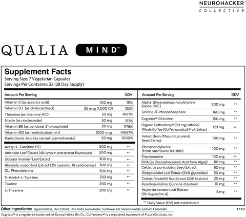 Qualia Mind Nootropics | Top Brain Supplement for Memory, Focus, Mental Energy, and Concentration with Ginkgo Biloba, Alpha GPC, Bacopa Monnieri, Celastrus Paniculatus, DHA & More.(154 Ct) | Free Shipping | Vitamenstore.com