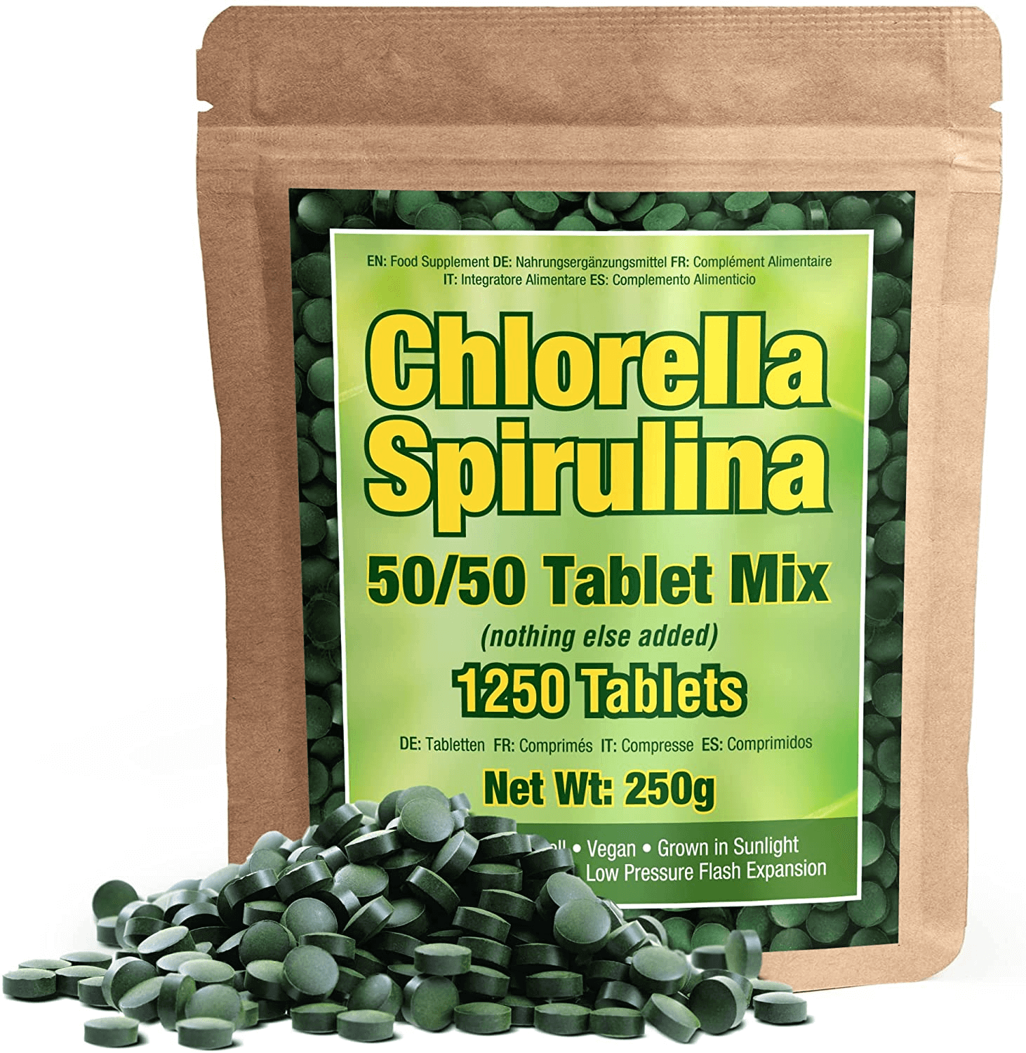 Premium Chlorella Spirulina | 1,250 TABLETS (4 Months Supply) | NON-GMO | Vegan Organic Capsules | Cracked Cell Wall | Alkalizing | High Protein with Iron, Zinc, Chlorophyll | by Good Natured - vitamenstore.com