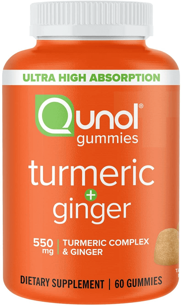 Turmeric and Ginger Gummies, Qunol Gummy with 500Mg Turmeric + 50Mg Ginger, Joint Support Supplement, Vegan, Gluten Free, Ultra High Absorption (60 Count, Pack of 1), Packaging May Vary