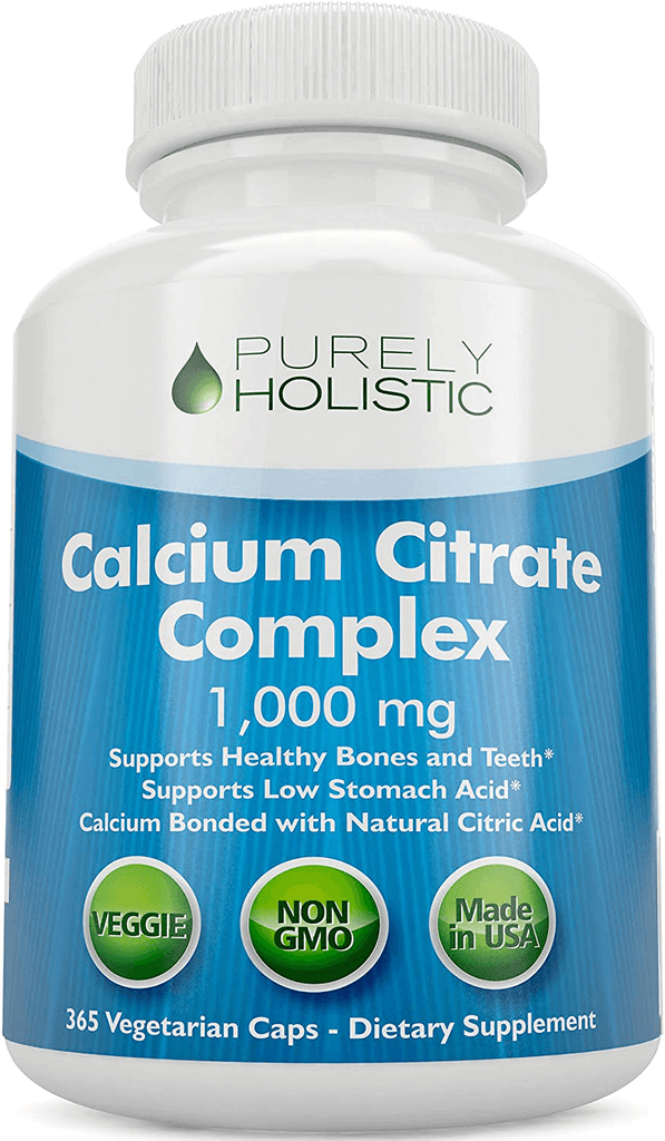 Calcium Citrate 1000mg - 365 Vegan Capsules not Tablets - Supports Health of Bones and Teeth - with Added Parsley, Dandelion and Watercress - Without Vitamin D - Made in The USA by Purely Holistic - Vitamenstore.com - Vitamenstore.com