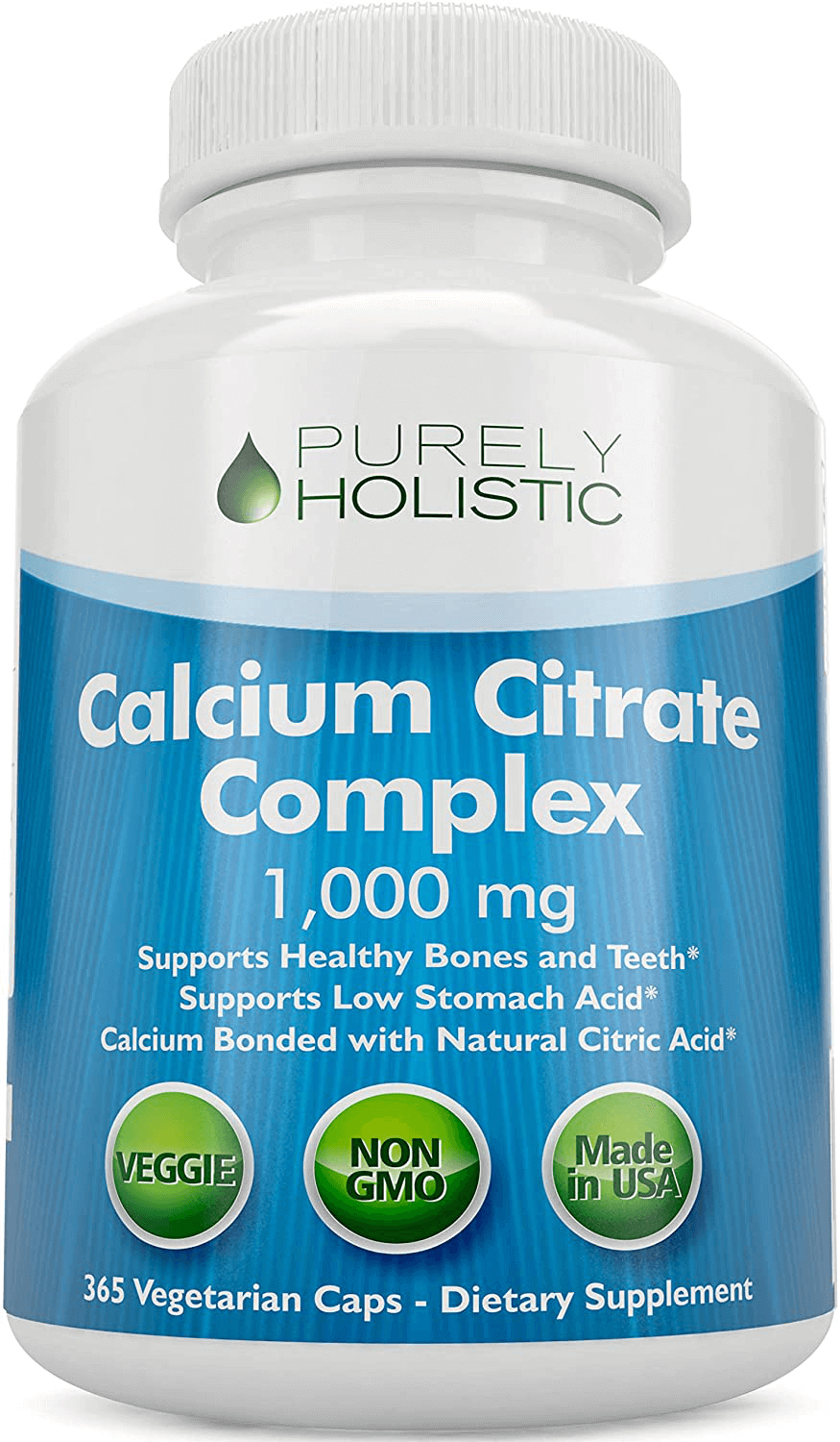 Calcium Citrate 1000mg - 365 Vegan Capsules not Tablets - Supports Health of Bones and Teeth - with Added Parsley, Dandelion and Watercress - Without Vitamin D - Made in The USA by Purely Holistic - vitamenstore.com