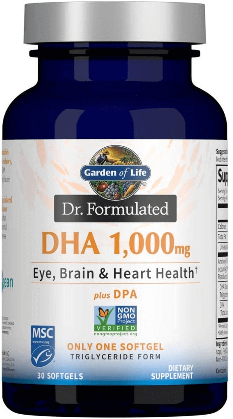 Garden of Life Dr. Formulated Once Daily 1000Mg DHA Fish Oil + DPA in Triglyceride Form Softgels, Single Source Omega 3 Supplement for Ultimate Eye, Brain & Heart Health, Lemon, 30 Count - vitamenstore.com