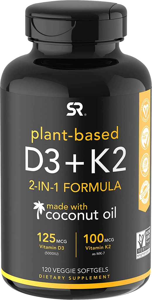 Vitamin D3 + K2 with 5000Iu of Plant-Based D3 & 100Mcg of Vitamin K2 as MK-7 | Non-Gmo Verified & Vegan Certified