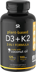 Vitamin D3 + K2 with 5000Iu of Plant-Based D3 & 100Mcg of Vitamin K2 as MK-7 | Non-Gmo Verified & Vegan Certified - vitamenstore.com