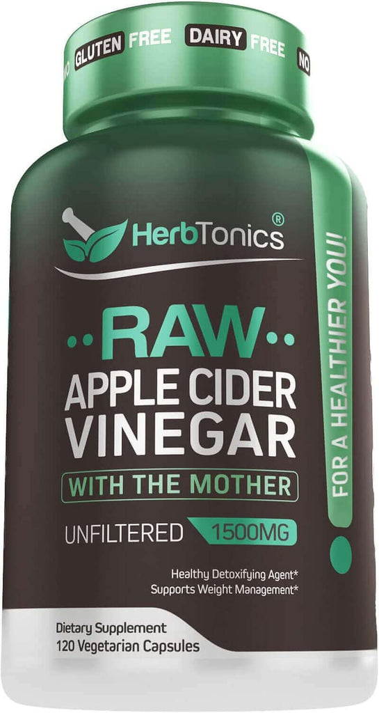 Herbtonics Raw Apple Cider Vinegar Capsules, 1500Mg Detox Support (Packaging May Vary)