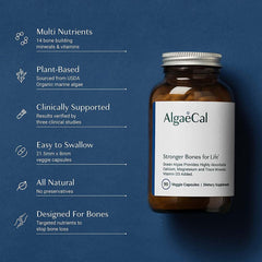 Algaecal - Plant Based Calcium Supplement with Vitamin D3 (1000 IU) for Bone Strength, Contains 13 Trace Minerals Supporting Bone Health, Organic Calcium for Women & Men, 90 Veggie Caps - vitamenstore.com