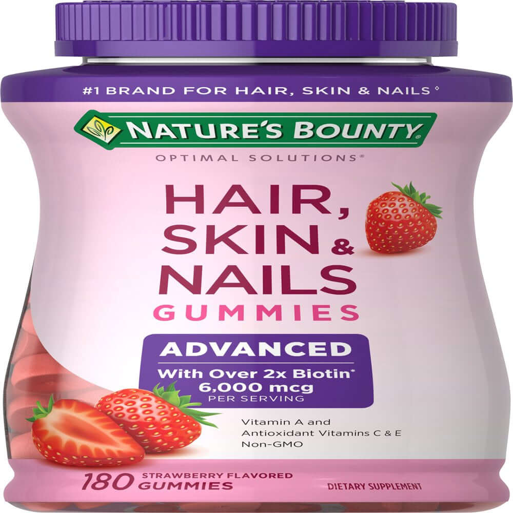 Nature'S Bounty Advanced Hair, Skin and Nails Strawberry Gummies, 6000Mcg Biotin, 180 Ct. - vitamenstore.com